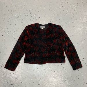 Vintage Norton McNaughton Women’s Blazer Velvet Floral Size 14 Large Black Red